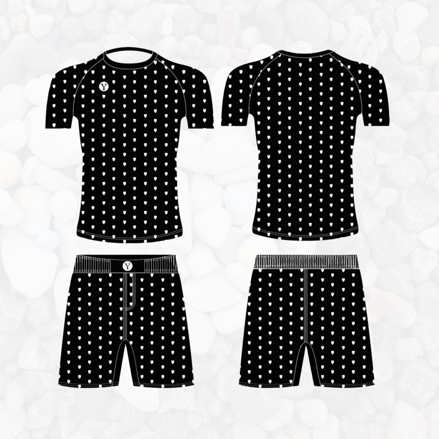No-Gi BJJ Rash Guard & Shorts Set – Black Hearts