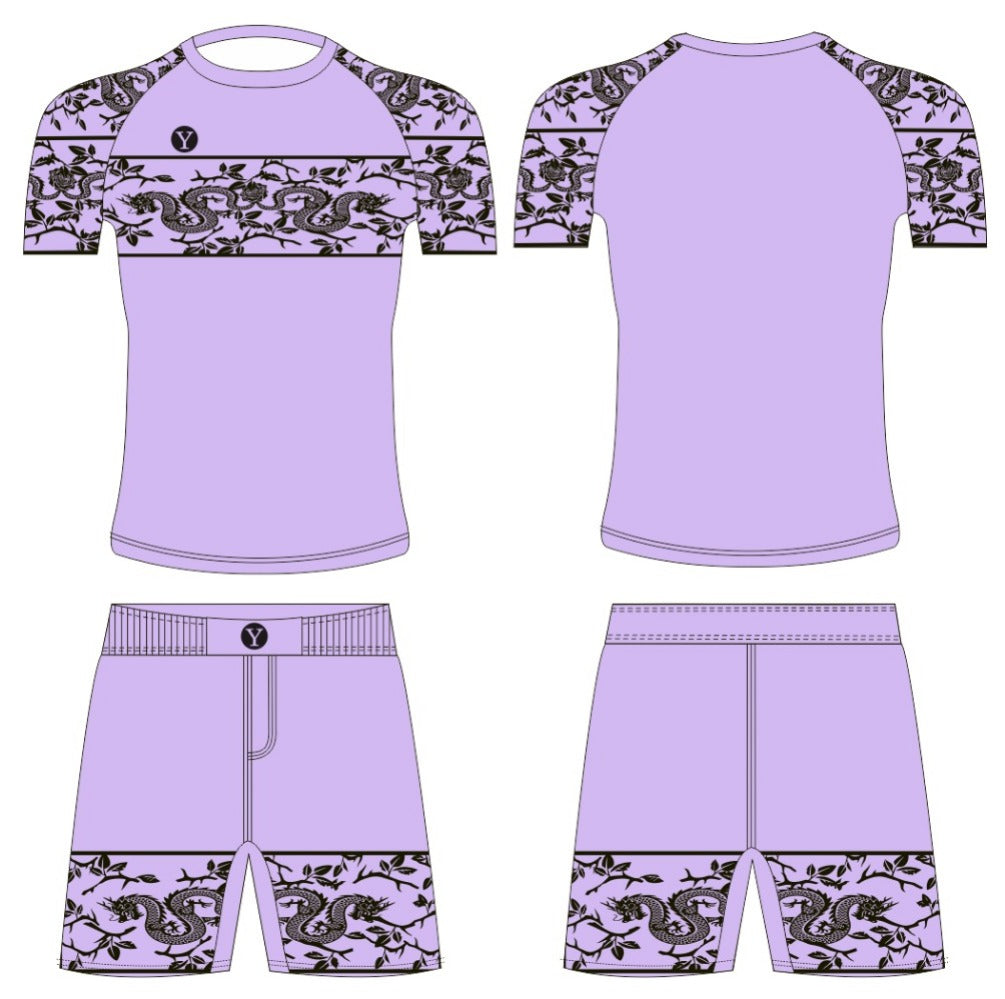 No-Gi BJJ Rash Guard & Shorts Set – Lilac Bloom