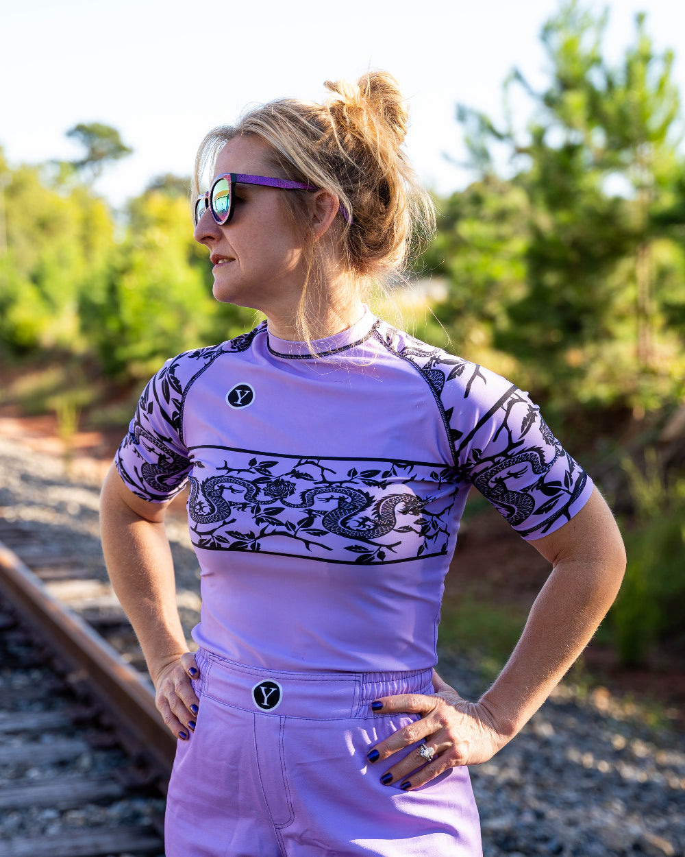 Unisex performance rash guard with fight shorts for grappling