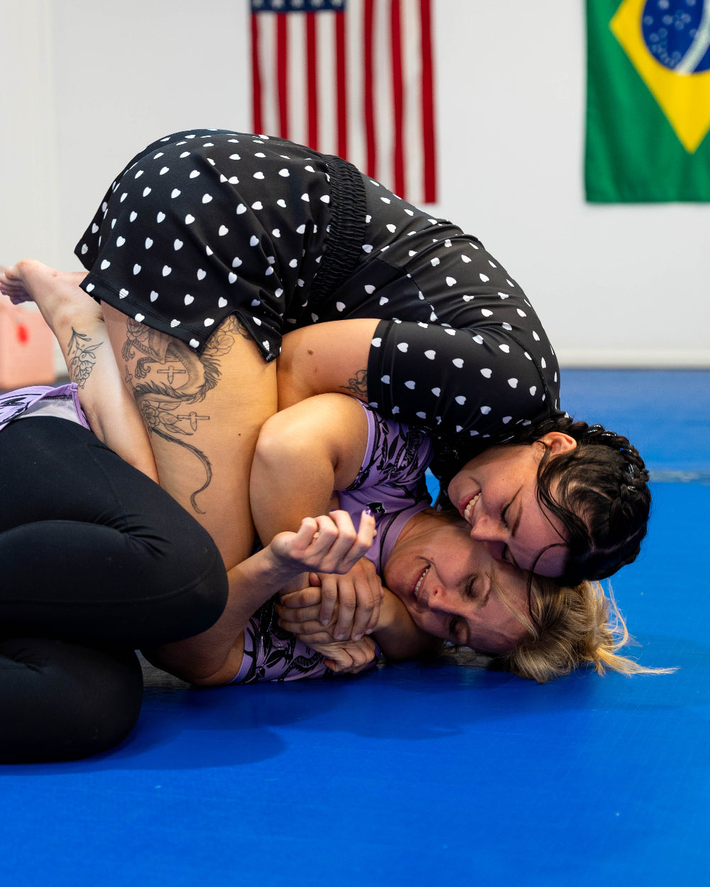 Flexible women’s No-Gi BJJ rash guard with shorts