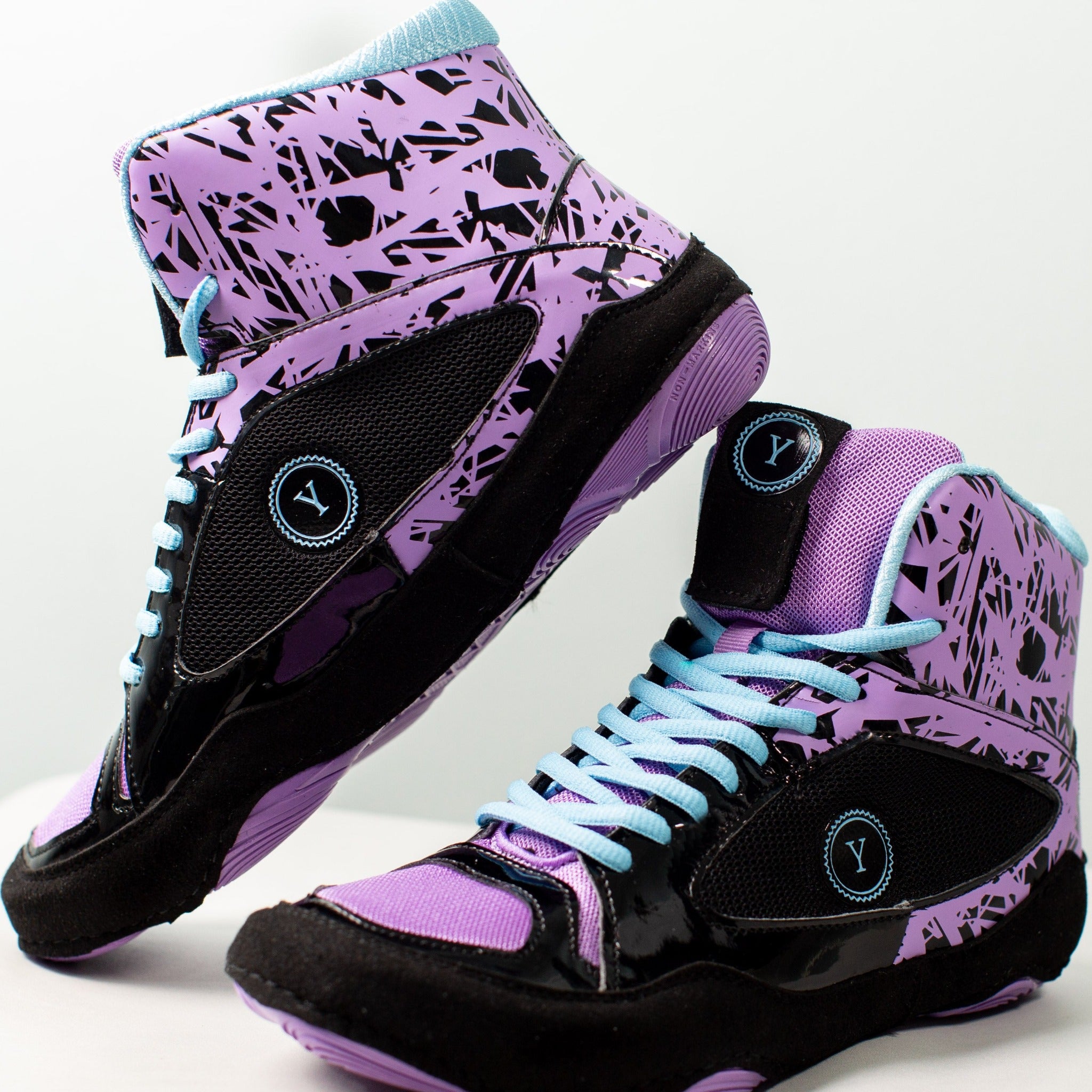 Purple and blue youth girls wrestling shoes