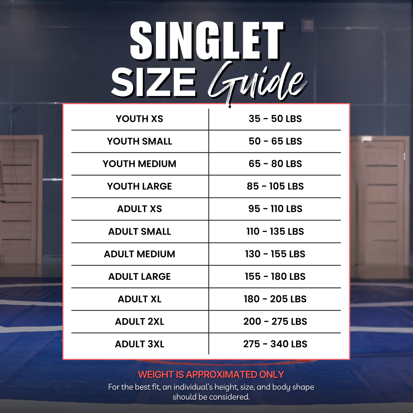 Yes! Athletics Singlet Size Guide Youth to Adult Sizes