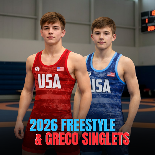 Yes! Athletics Men's Freestyle and Greco Wrestling Singlets Bundle Red and Blue USA design