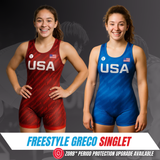 Yes Athletics Freestyle Greco Singlets in Red and Blue