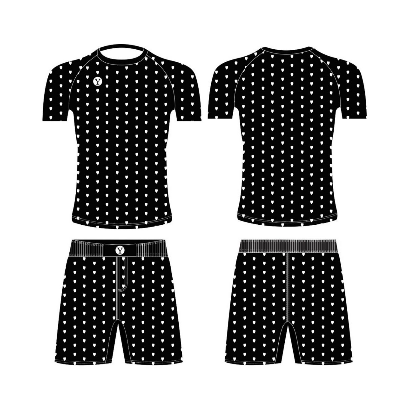 No-Gi BJJ Rash Guard & Shorts Set – Black Hearts