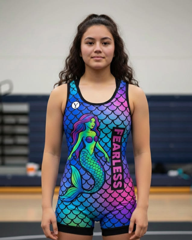 Yes! Athletics Hendrix Wrestling Singlet for Women and Girls Athlete-Inspired Design Mermaid Fearless Pink Blue and Purple colors
