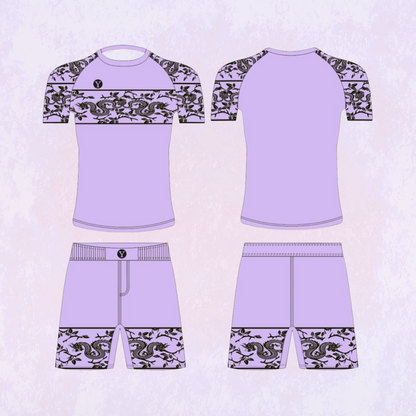 No-Gi BJJ Rash Guard & Shorts Set – Lilac Bloom
