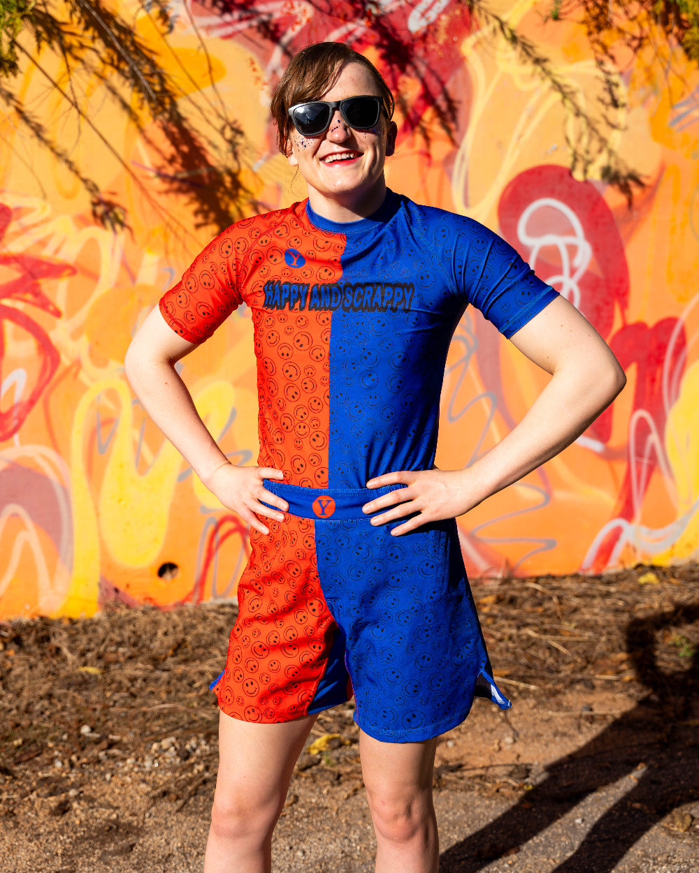 Breathable BJJ rash guard with fight shorts for submission grappling