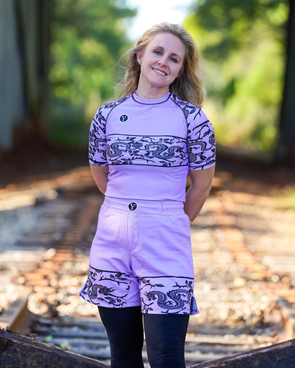 Premium performance BJJ rash guard and shorts set purple