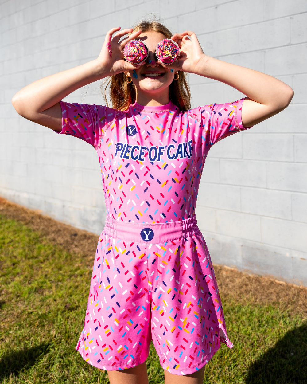 Unisex No-Gi BJJ rash guard fight shorts grappling outfit pink