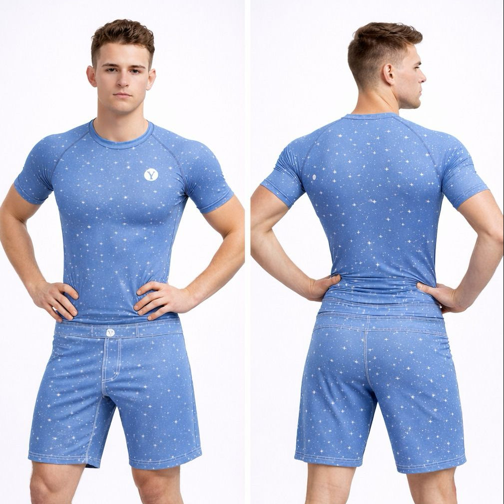 Yes! Athletics The ELSA No-Gi BJJ Rash Guard & Shorts Set Blue color