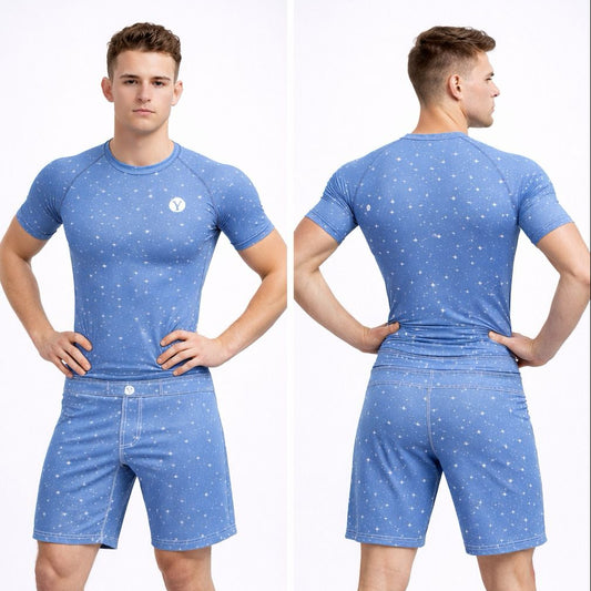 Yes! Athletics The ELSA No-Gi BJJ Rash Guard & Shorts Set Blue color