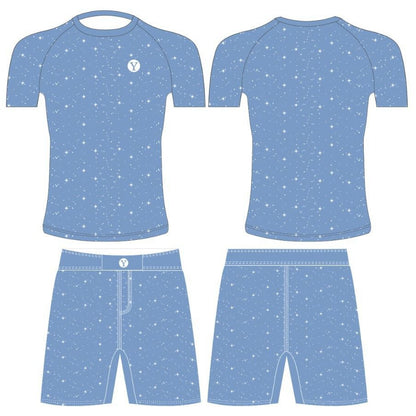 Yes! Athletics BJJ No-GI Rash Guard and Fight Shorts The Elsa Blue color