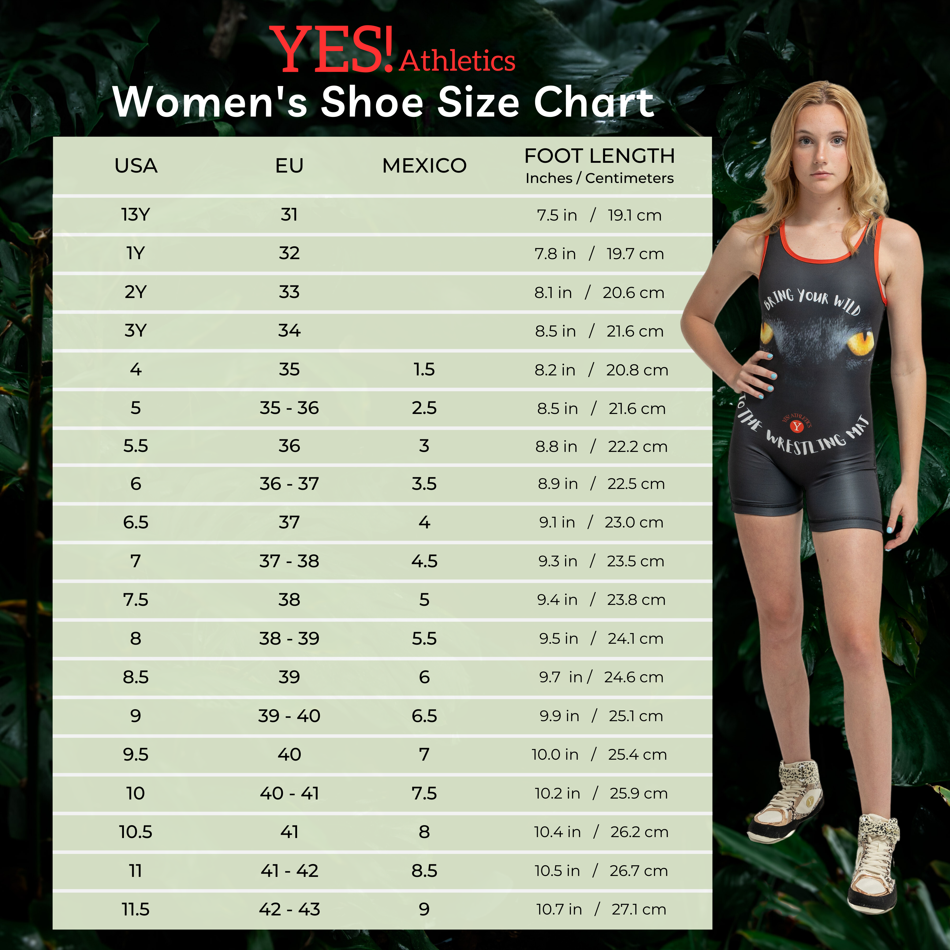 Womens wrestling shoe size chart