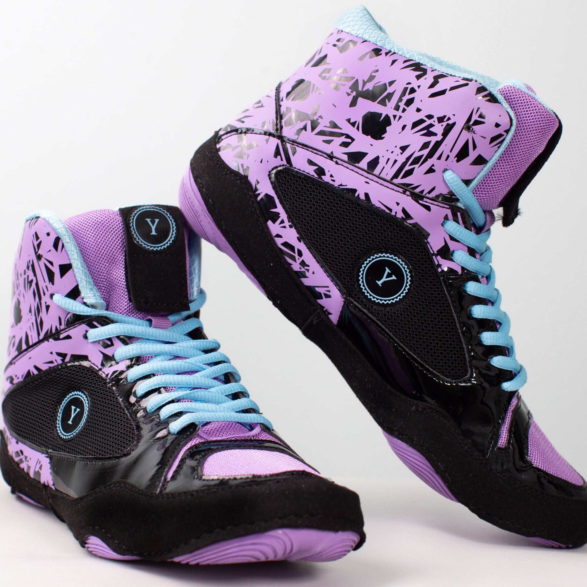 Purple and blue womens wrestling shoe