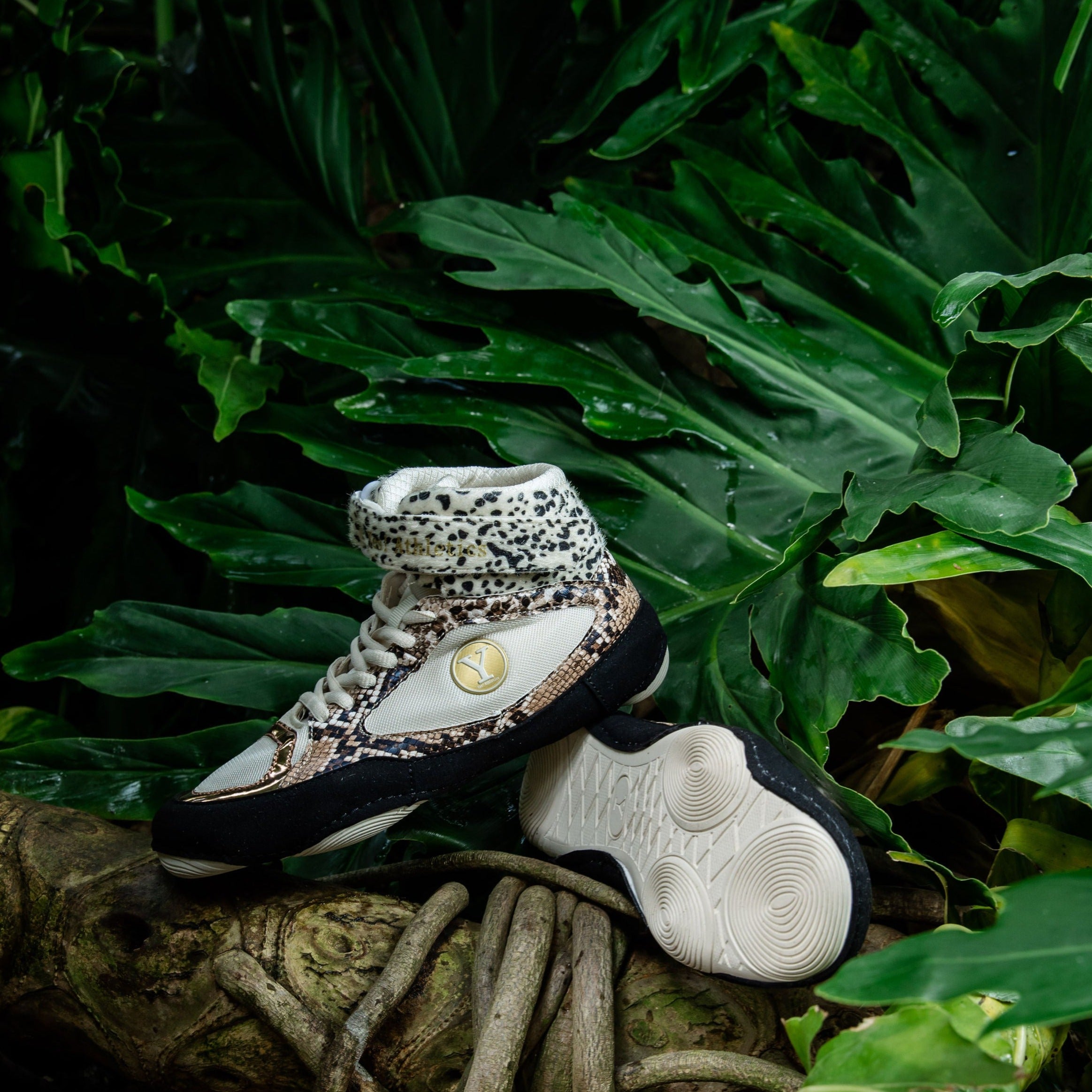 White Leopard print wrestling shoe